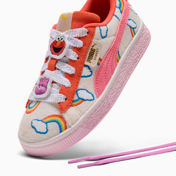PUMA x CARE BEARS x SESAME STREET Basket Little Kids' "Elmo Cheer" Sneakers, Frosted Ivory-Red Glamour-Pearl Pink, extralarge